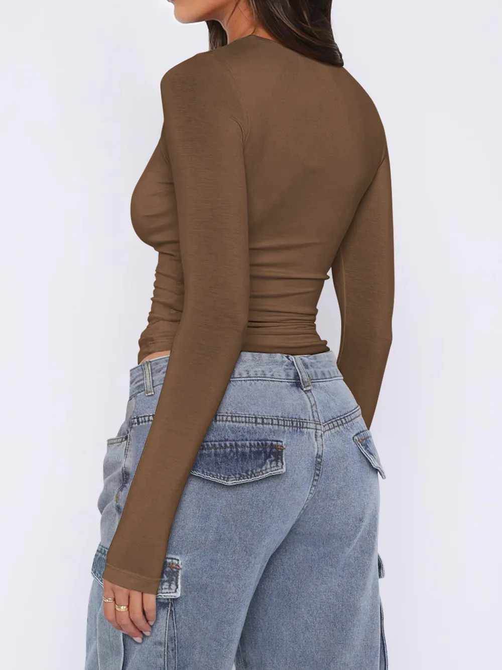 Ruched Asymmetrical Neck Long Sleeve T-Shirt, image 16