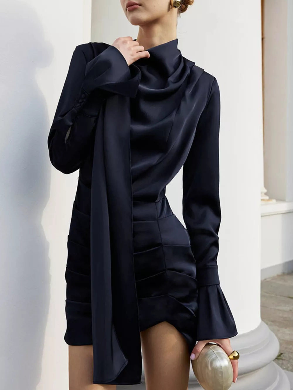 Mock Neck Flounce Sleeve Dress, image 3