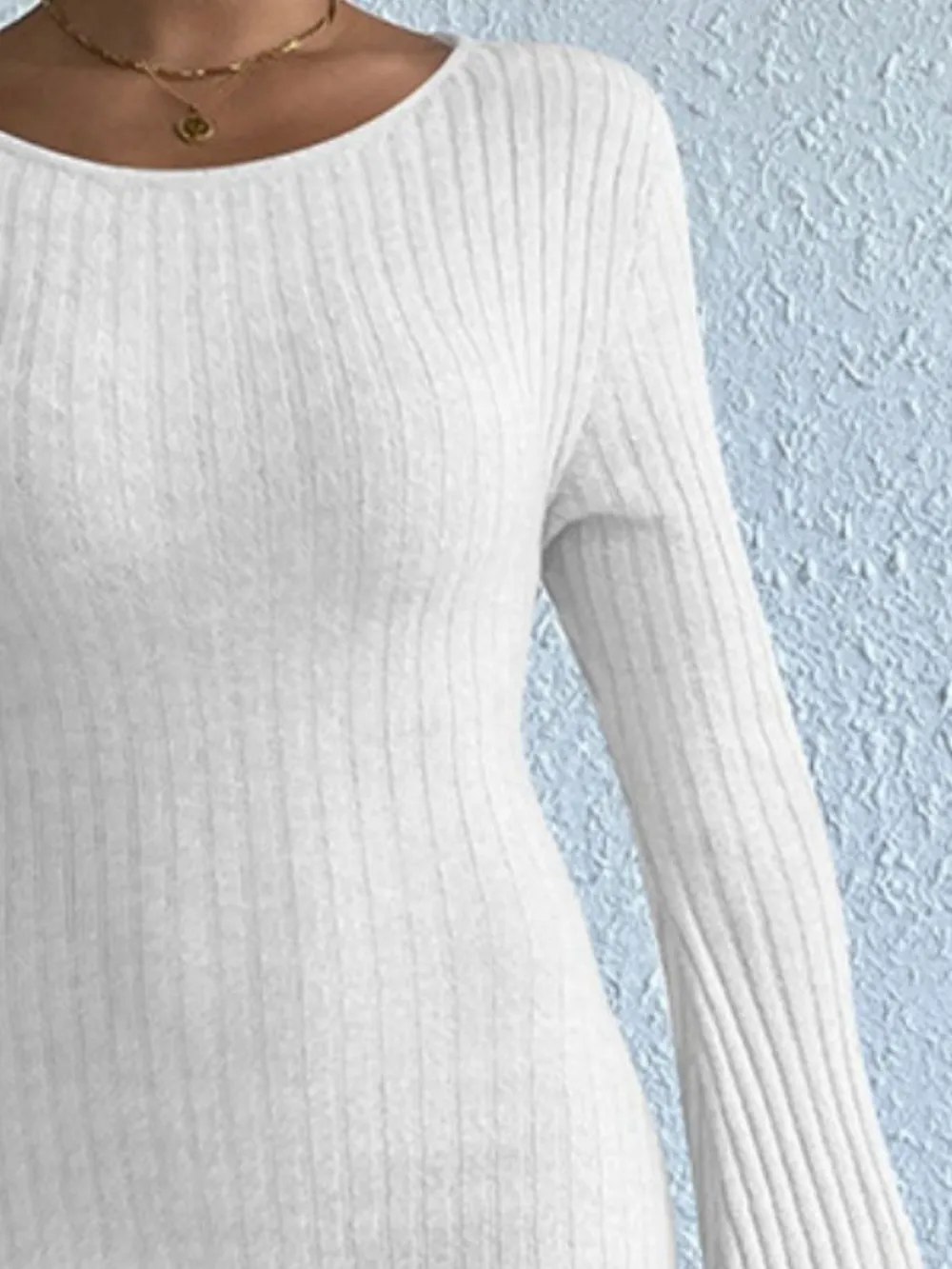 Backless Round Neck Long Sleeve Sweater Dress, image 10