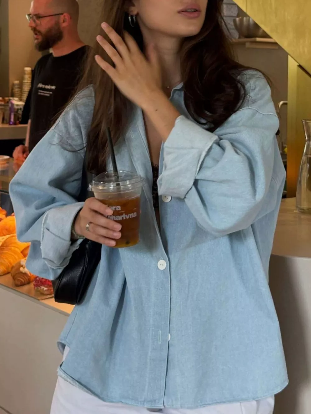 Oversized Washed Denim Shirt Top, image 2