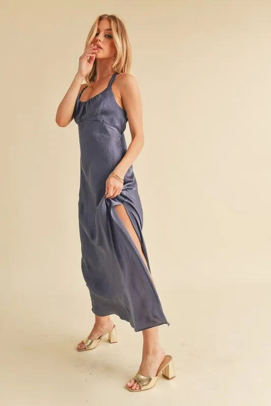Ruched Side Slit Cutout Back Maxi Cami Dress, image 5