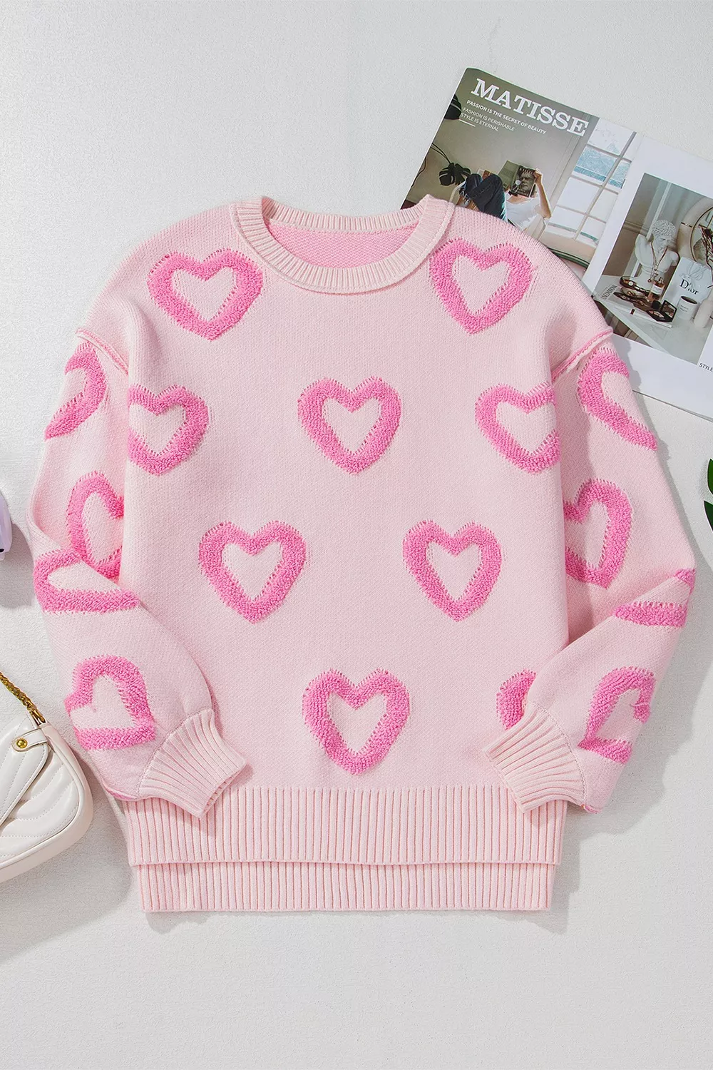 Heart Shape Bubble Sleeve Baggy Sweater, image 15