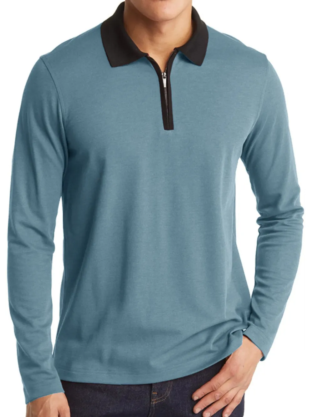 Men's Classic Long Sleeve Contrast Collar Polo Shirt, image 12