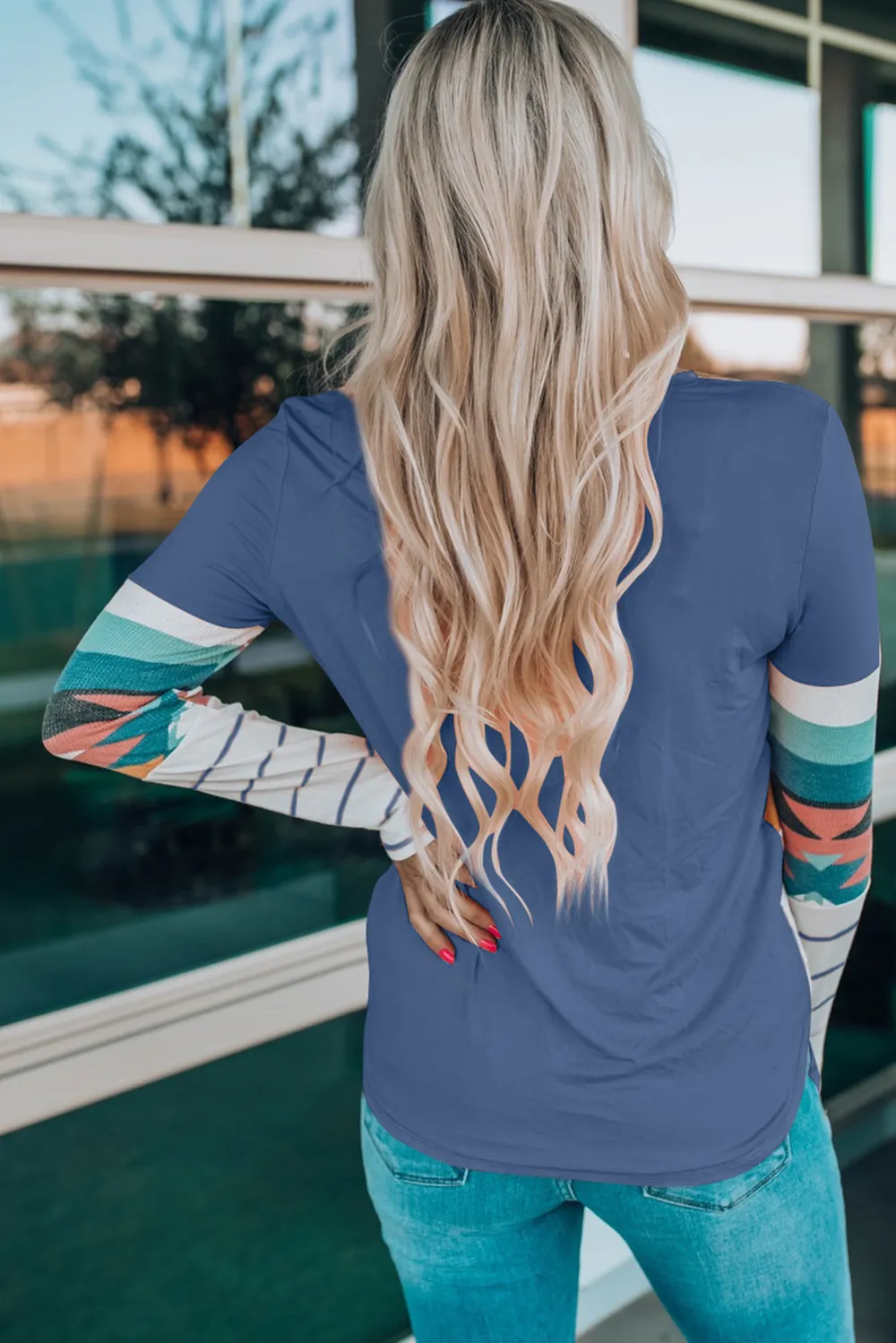 Geometric Round Neck Long Sleeve T-Shirt, image 7