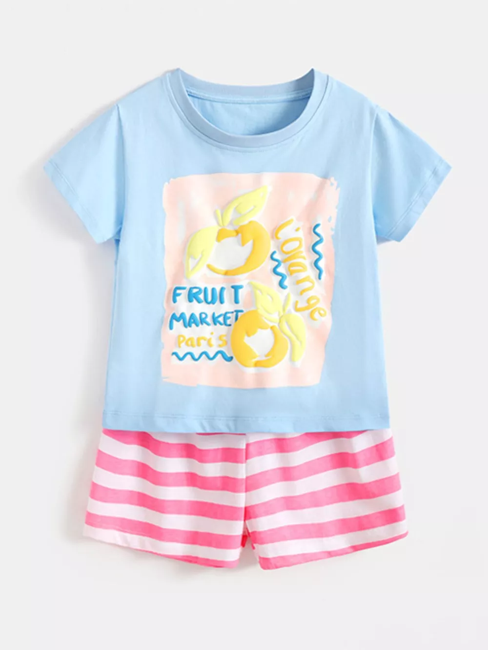 Children's Fruit Market Graphic Tee and Striped Shorts Set, image 2