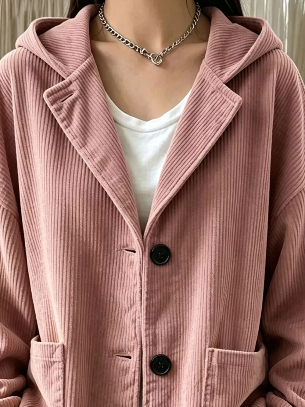 Full Size Corduroy Button Up Hooded Jacket Plus Size, image 11