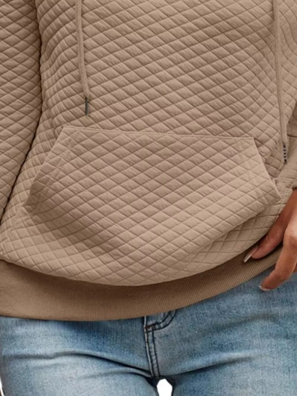 Drawstring Textured Dropped Shoulder Hoodie, image 19
