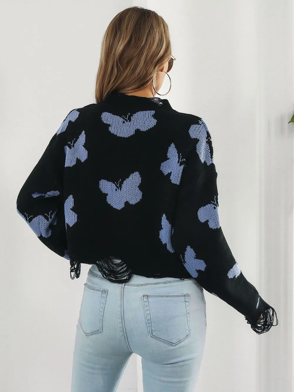 Distressed Butterfly Cropped Sweater, image 15