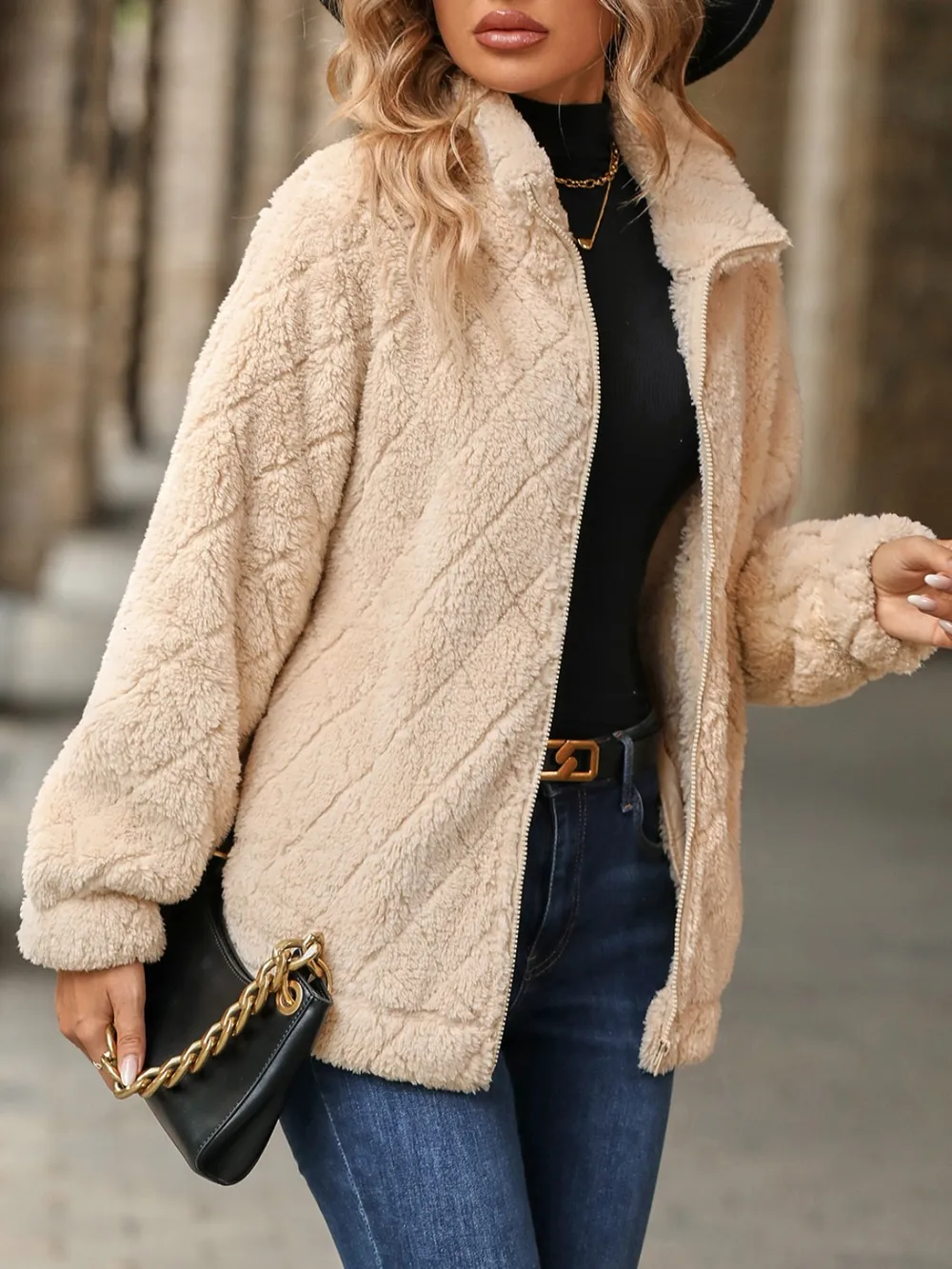 Fuzzy Pocketed Zip Up Jacket, image 7