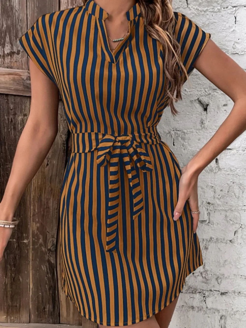 Tied Striped Cap Sleeve Mini Dress, image 13