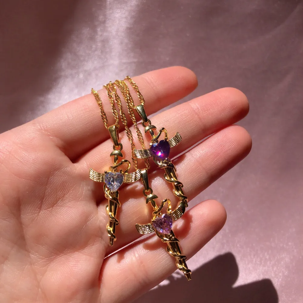Copper Zircon Cross Pendant Necklace, image 4