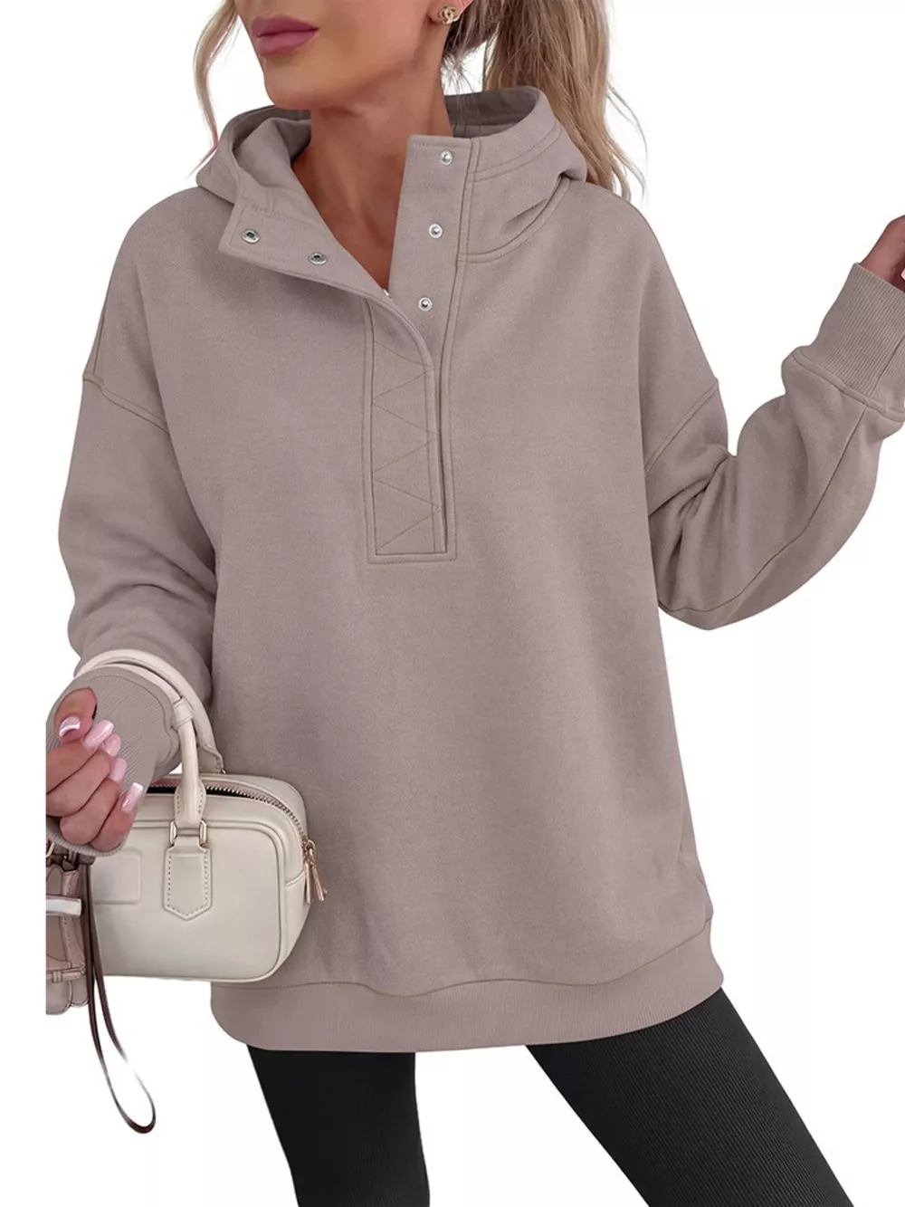 Half Snap Dropped Shoulder Hoodie, image 7
