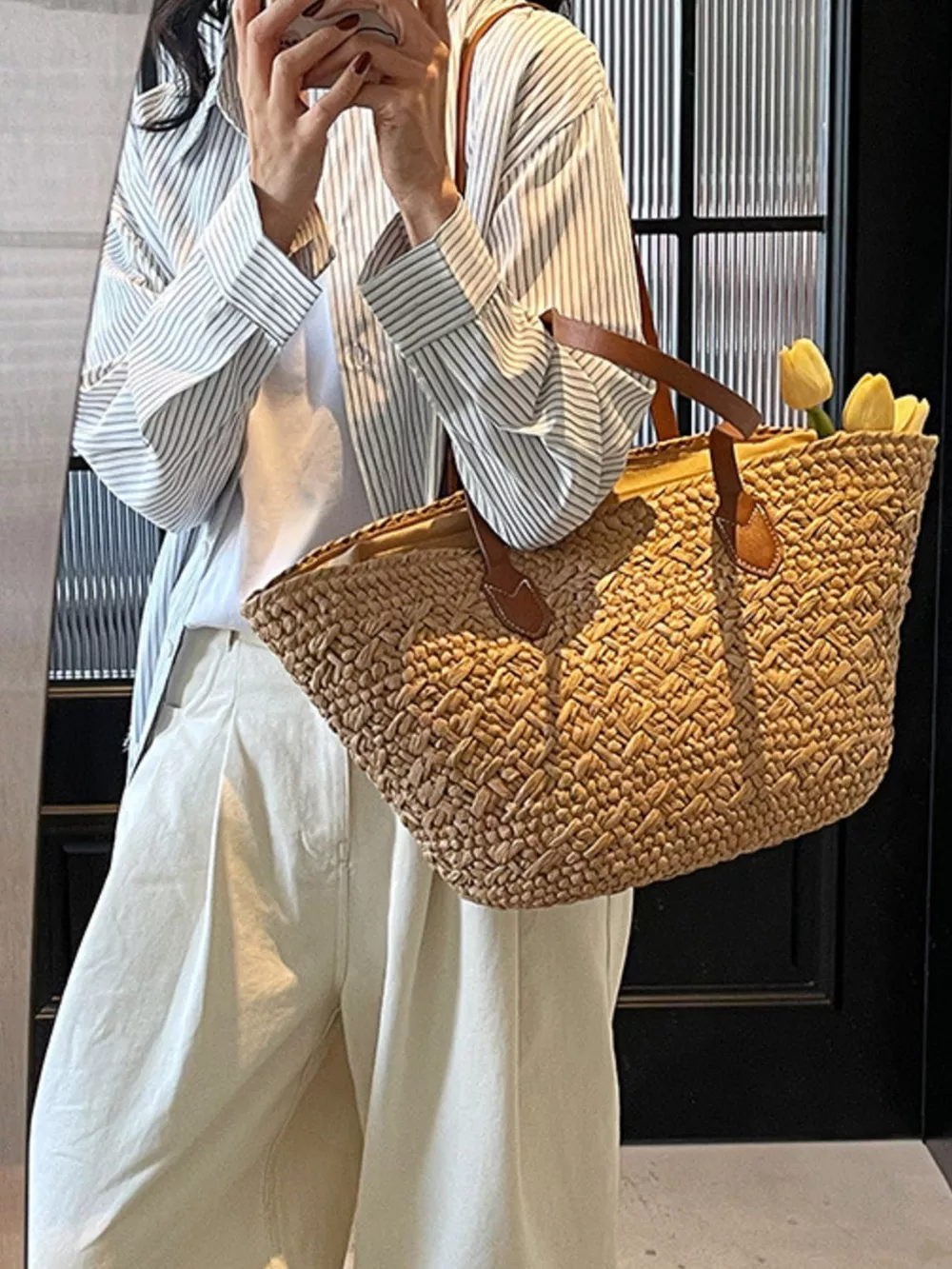 Woven Tote Shoulder Bag, image 4