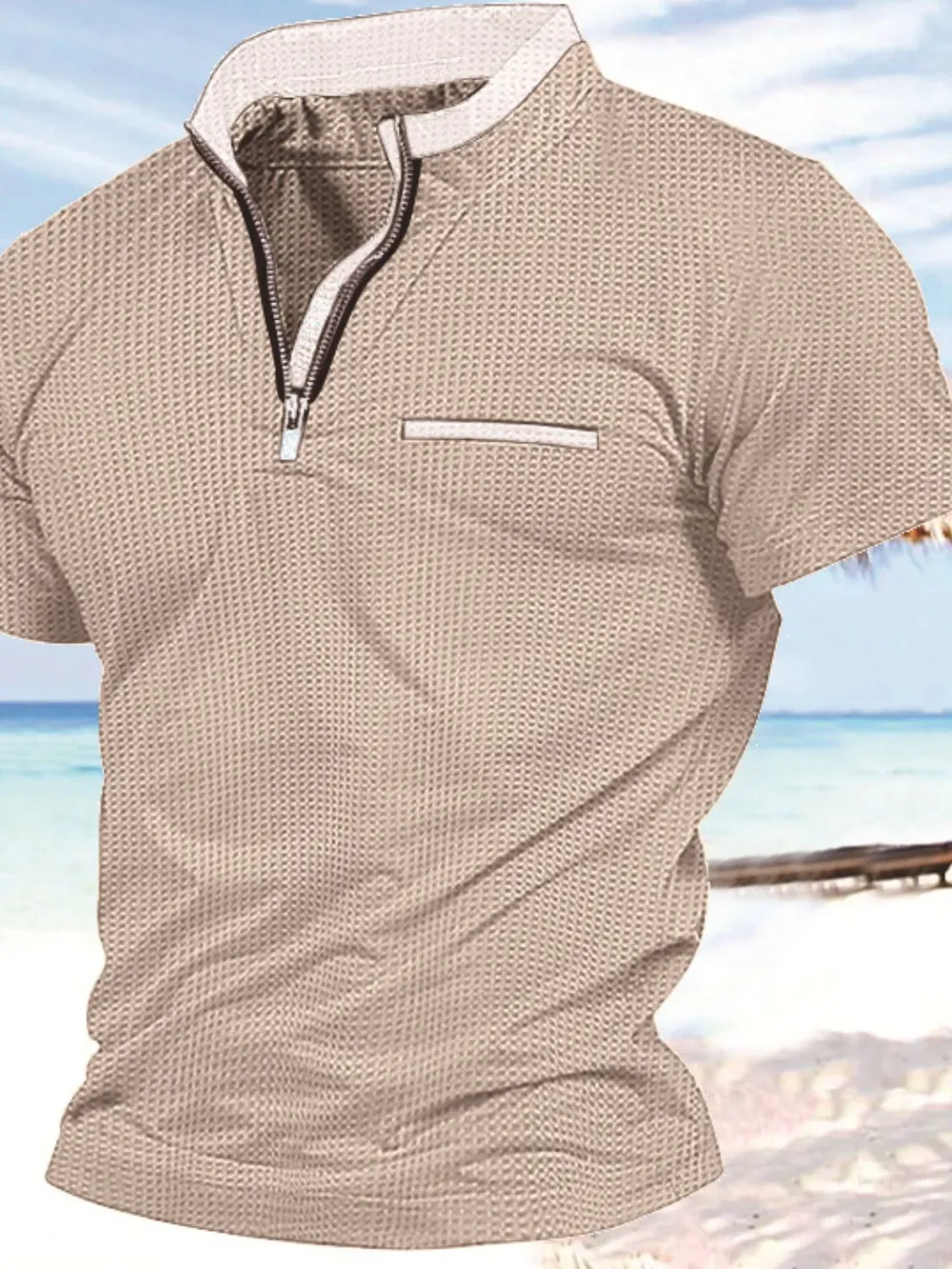Men's Full Size Zip Collar Short Sleeve Polo Plus Size, image 5