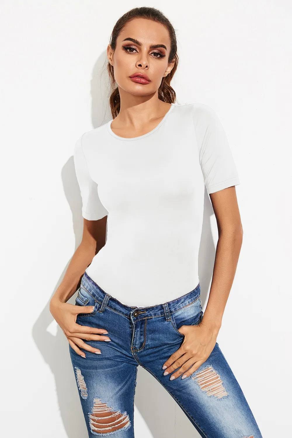Round Neck Short Sleeve Bodysuit, image 8