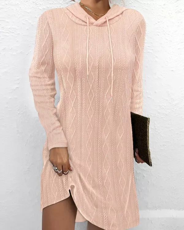 Casual Long Sleeve Hooded Knit Dress, image 9