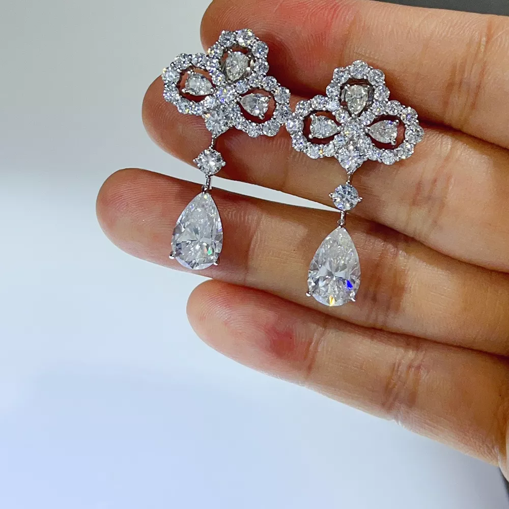 6 Carat 925 Sterling Silver Moissanite Drop Earrings, image 5