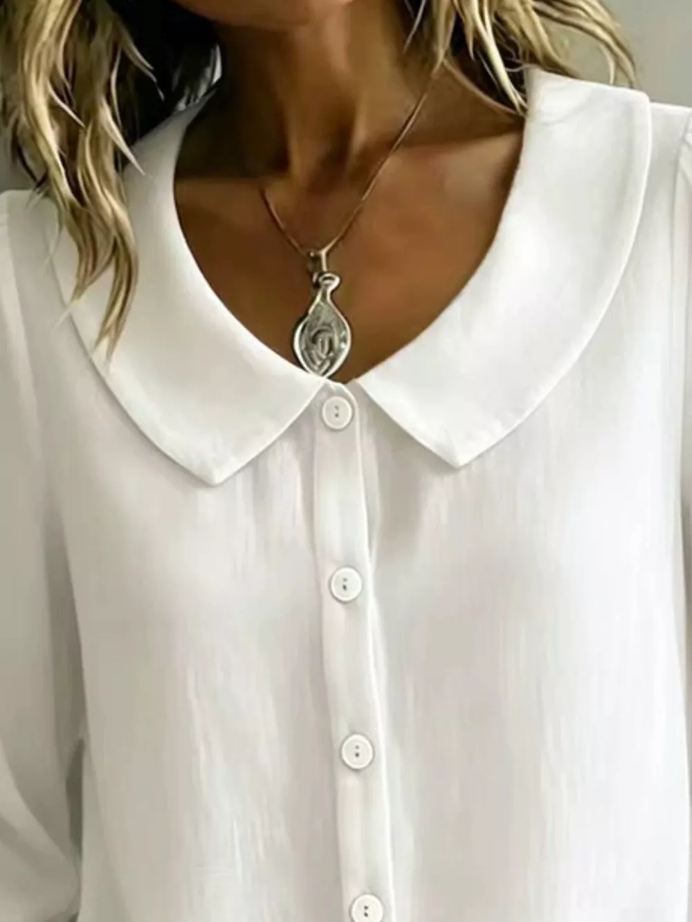 Full Size Peter Pan Collar Button-Down Shirt Plus Size, image 2
