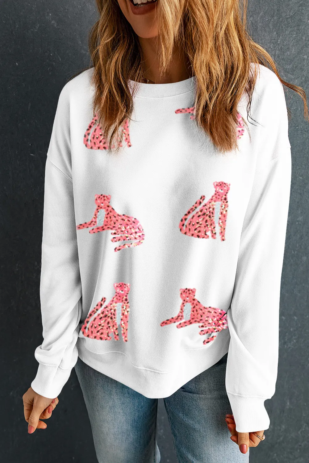 Leopard Round Neck Long Sleeve Sweatshirt, image 5