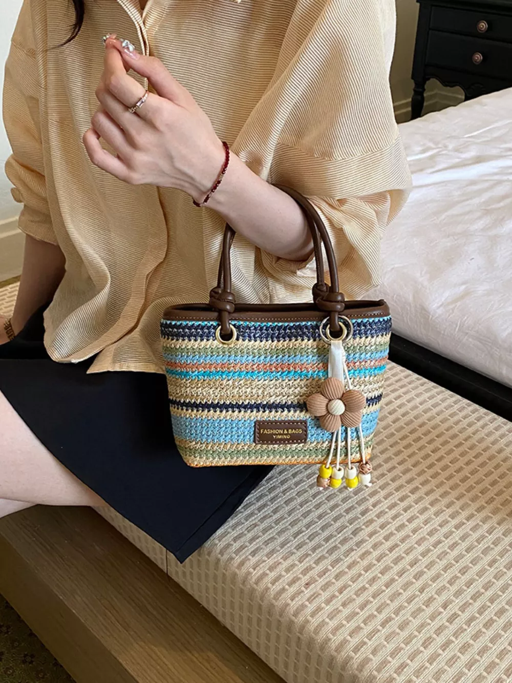 Striped Woven Handbag, image 2