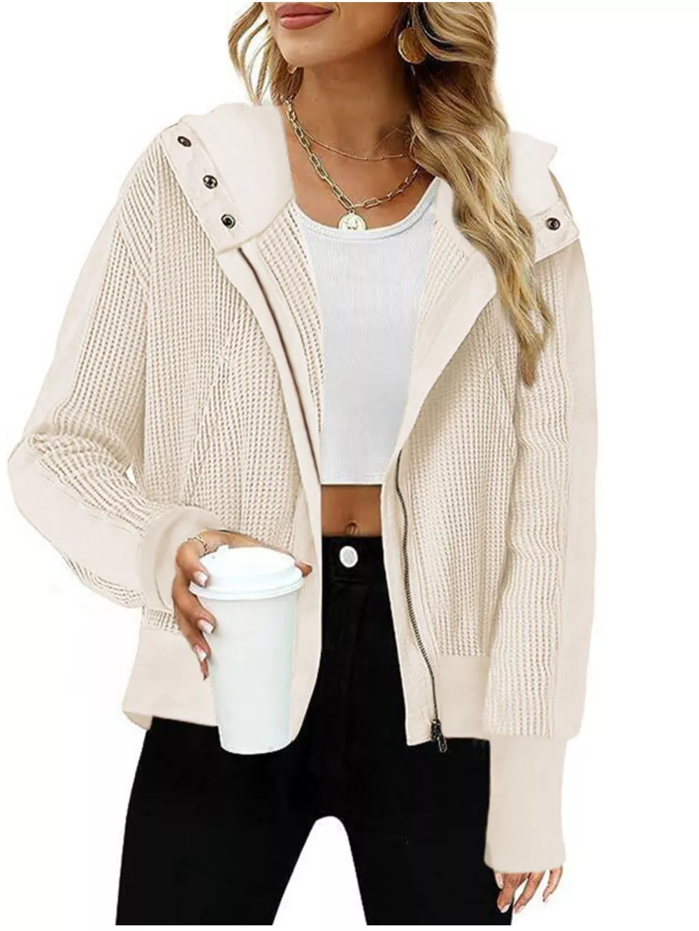 Waffle Knit Zip-Up Jacket, image 8