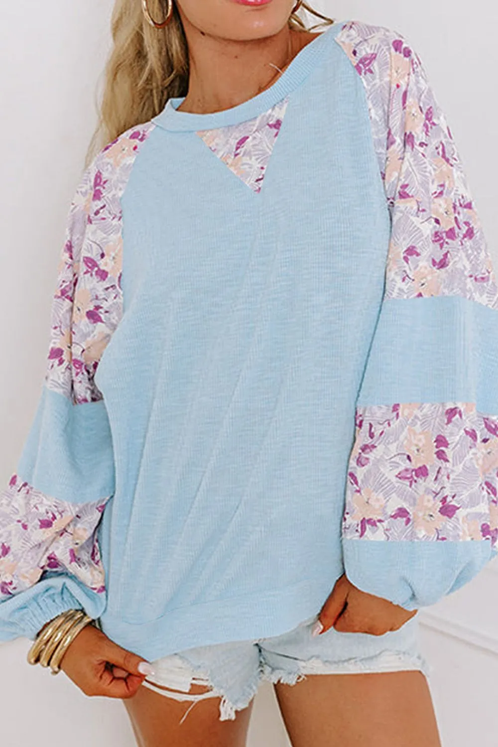 Printed Round Neck Balloon Sleeve Sweatshirt, image 17