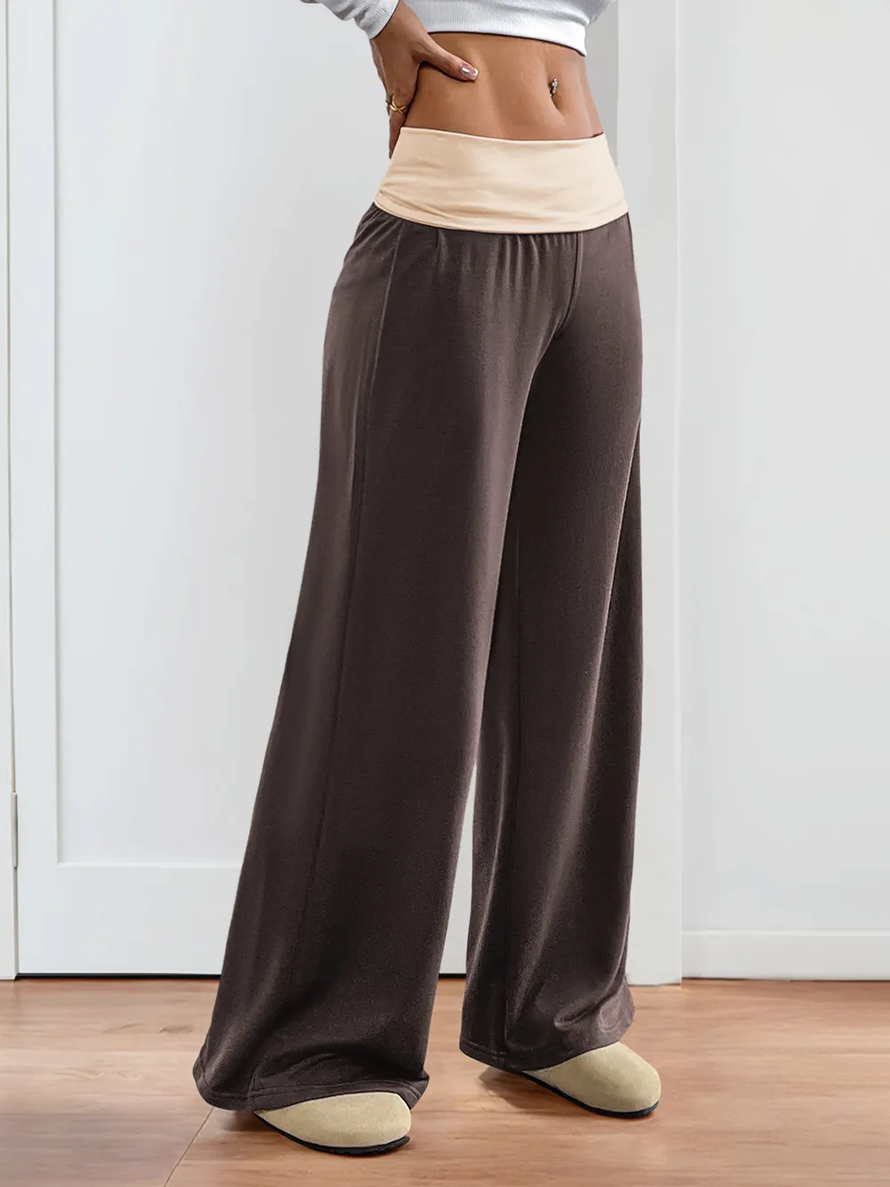 Contrast Waistband Wide Leg Pants, image 30