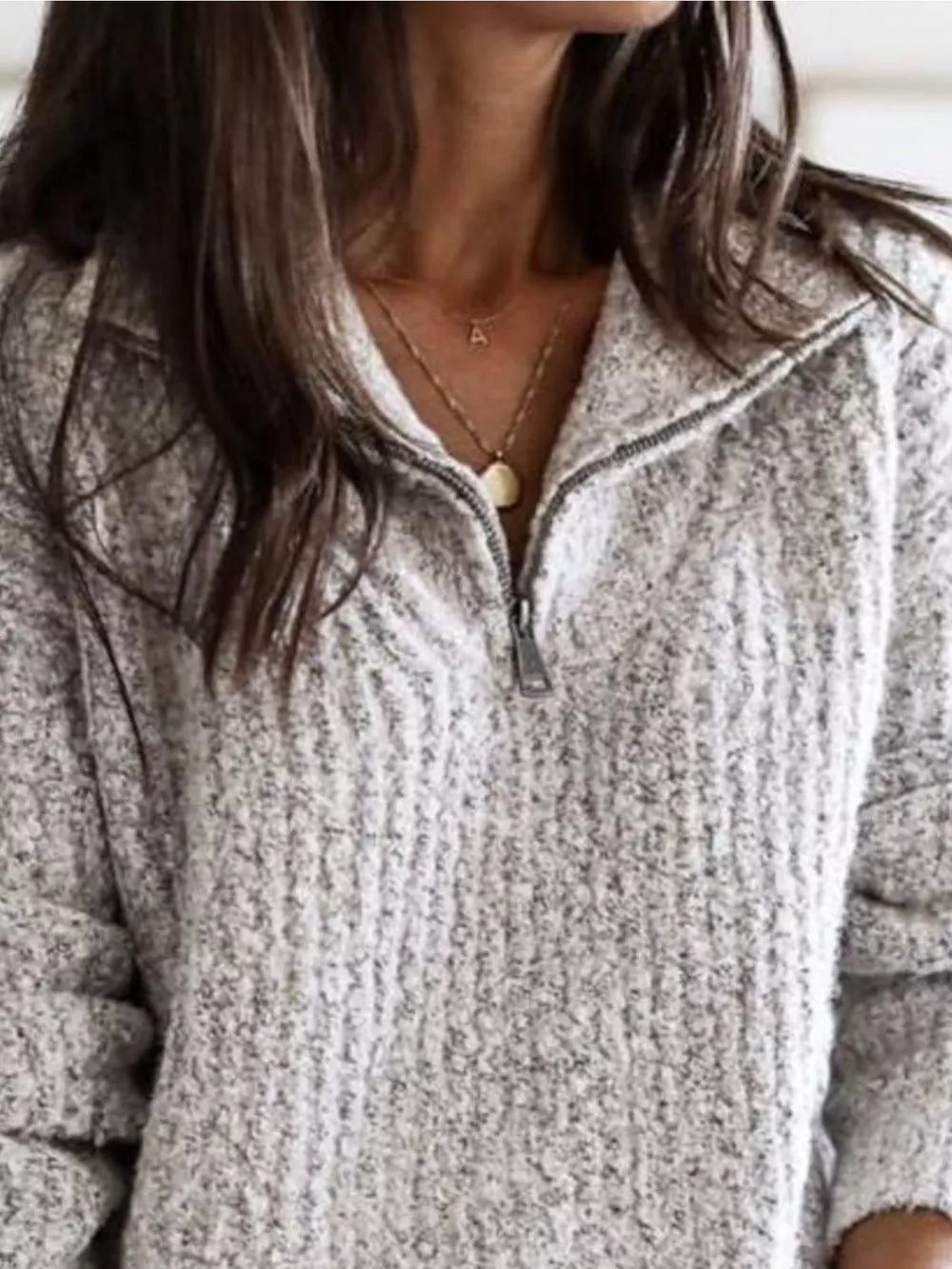 Full Size Half-Zip Textured Sweater Plus Size, image 2