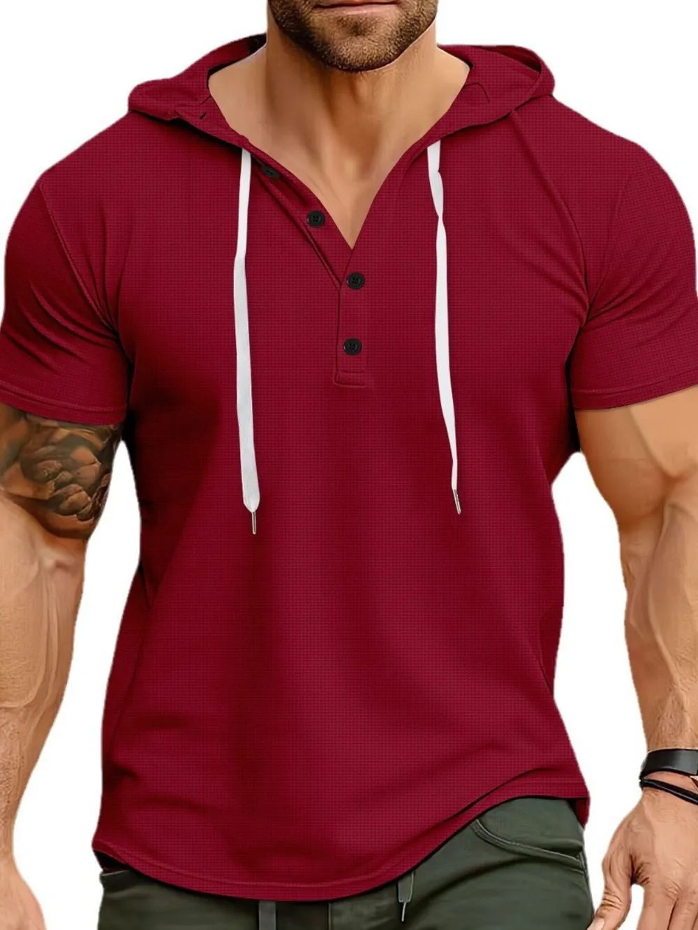 Men's Full Size Drawstring Short Sleeve Hooded Top Plus Size, image 7