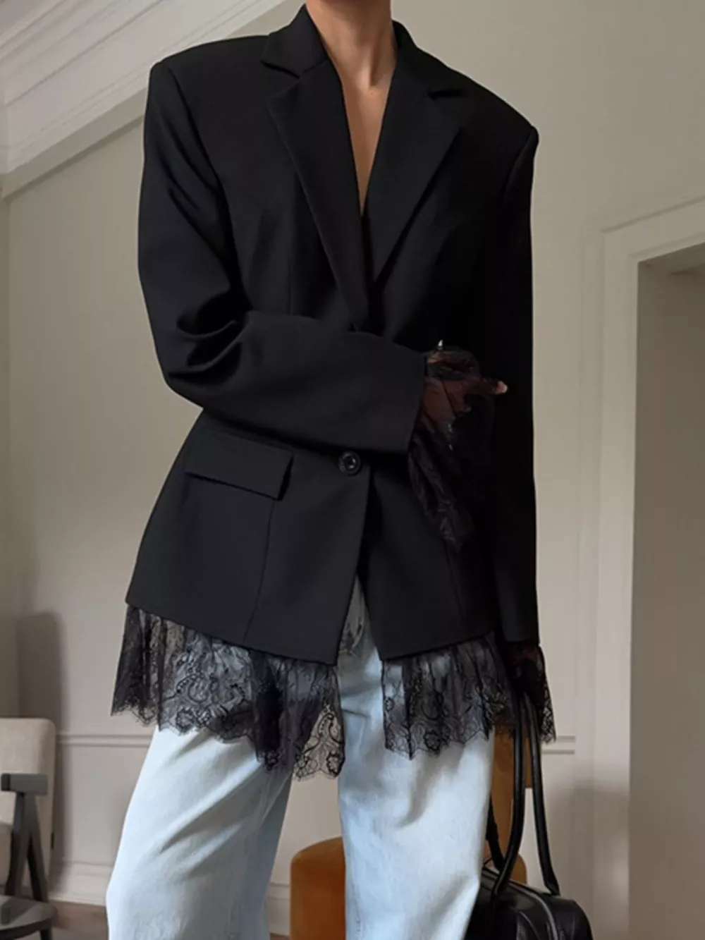 Lace Hem Button Down Blazer, image 8