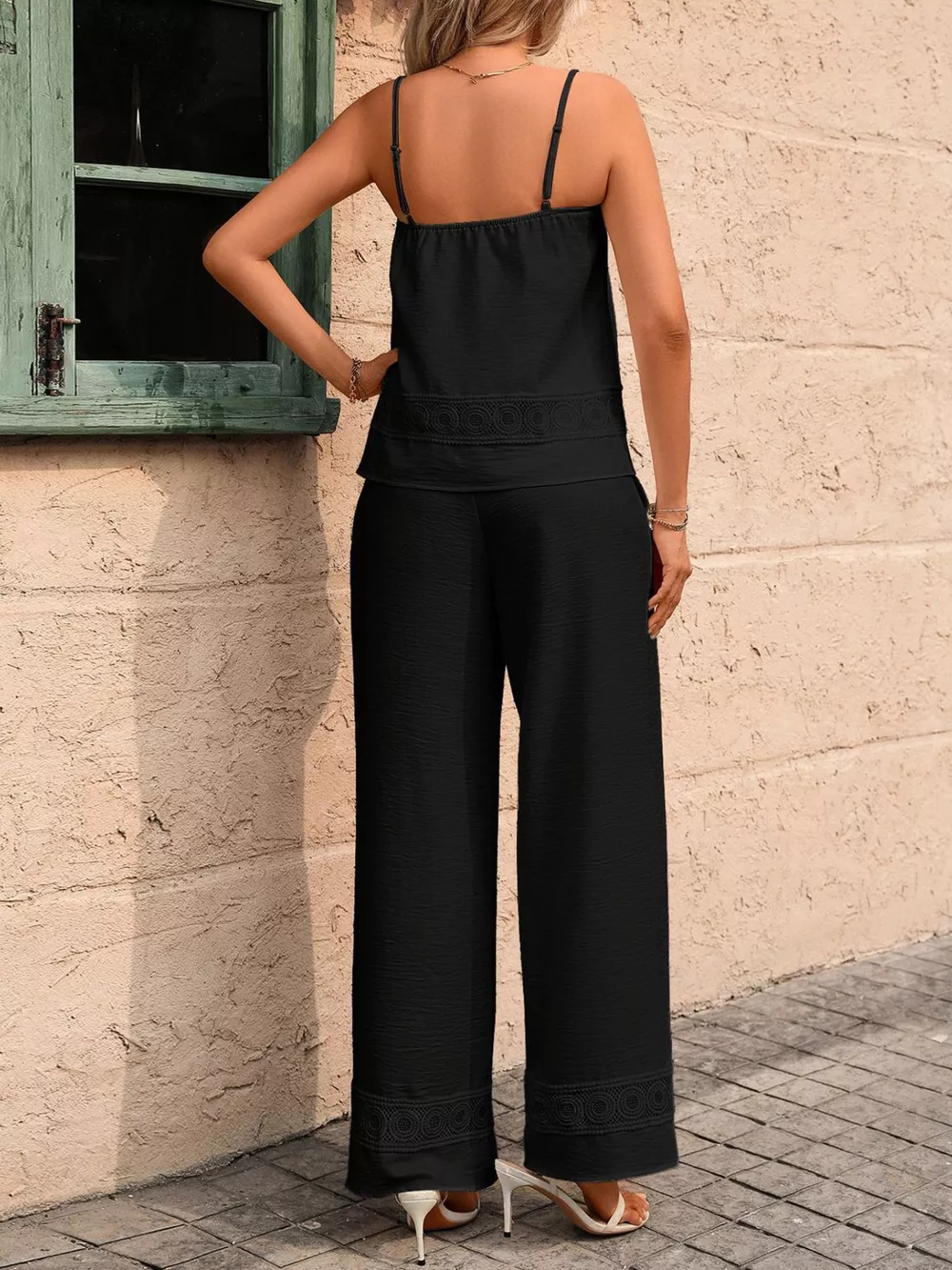 Lace Trim Cami and Wide Leg Pants Set, image 20