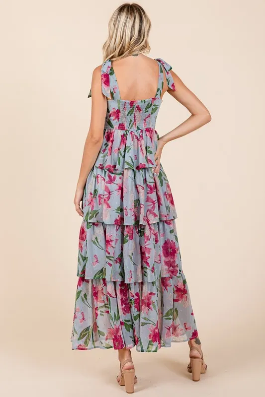 Layered Floral Sweetheart Neck Maxi Dress, image 2