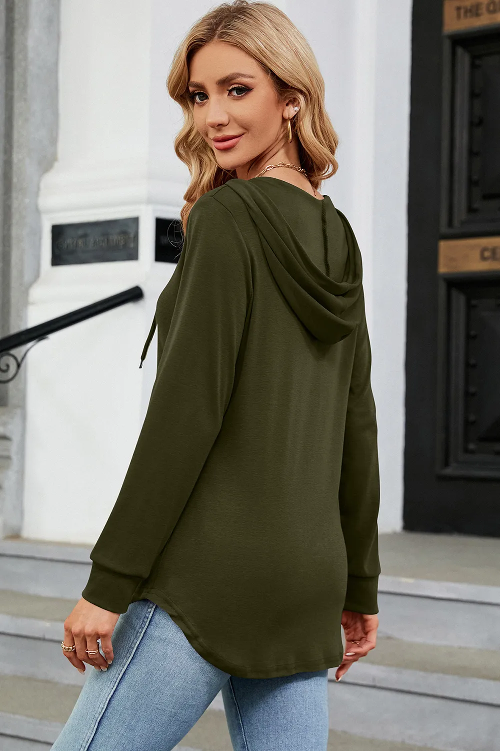 Decorative Button Drawstring Long Sleeve Hoodie, image 15