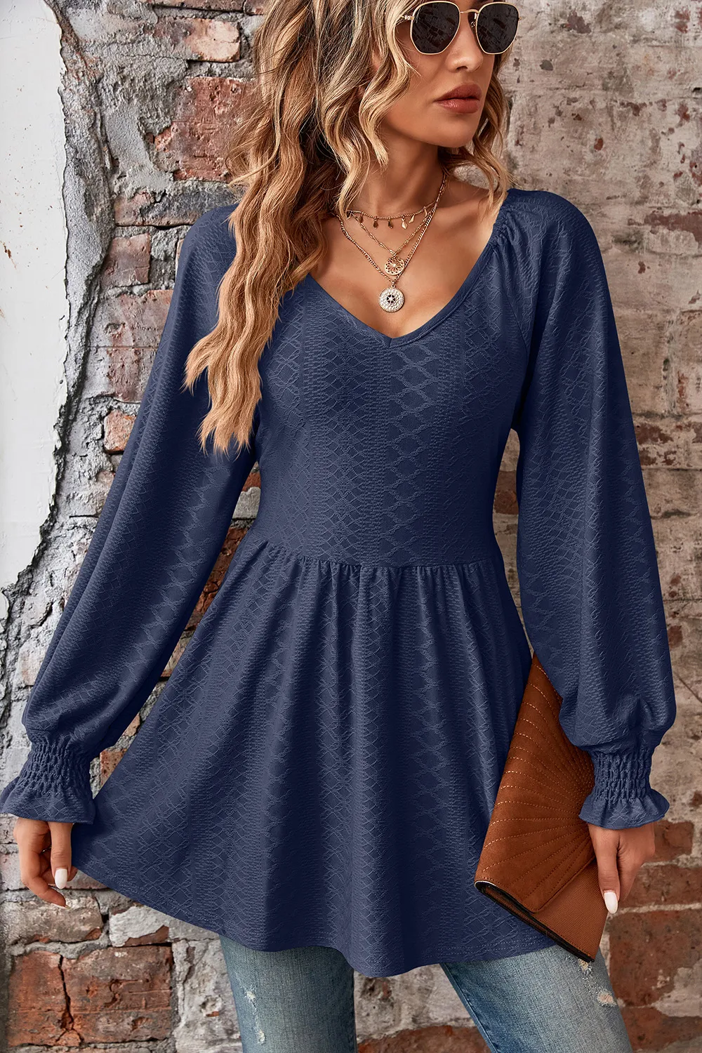 Peplum V-Neck Long Sleeve Blouse, image 31