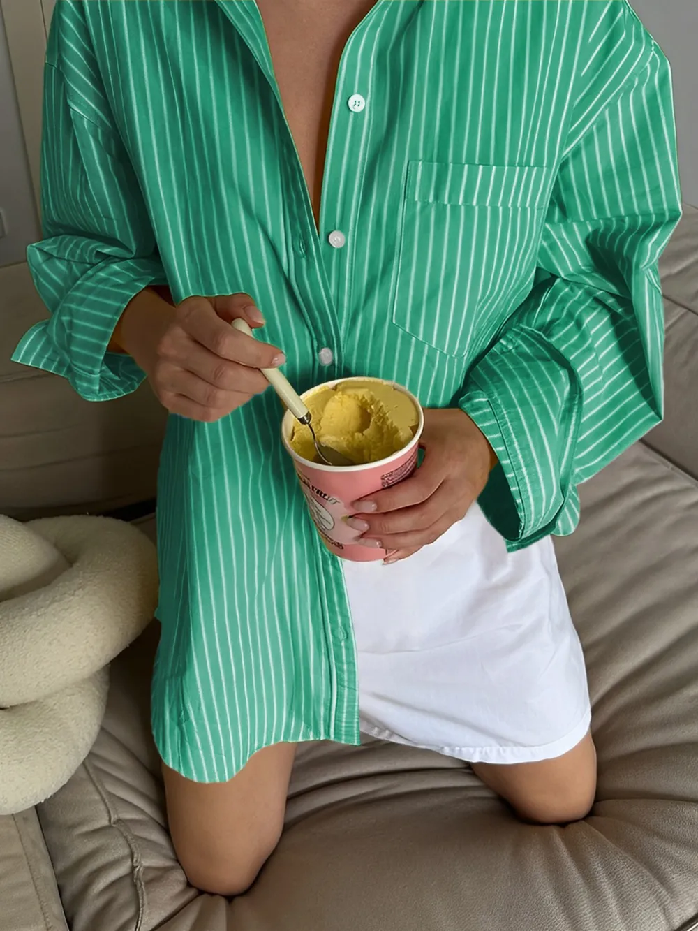 Oversized Striped Button-Down Shirt, image 25