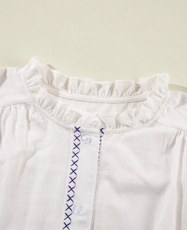 Frill Floral Embroidered Sleeve Shirt, image 9