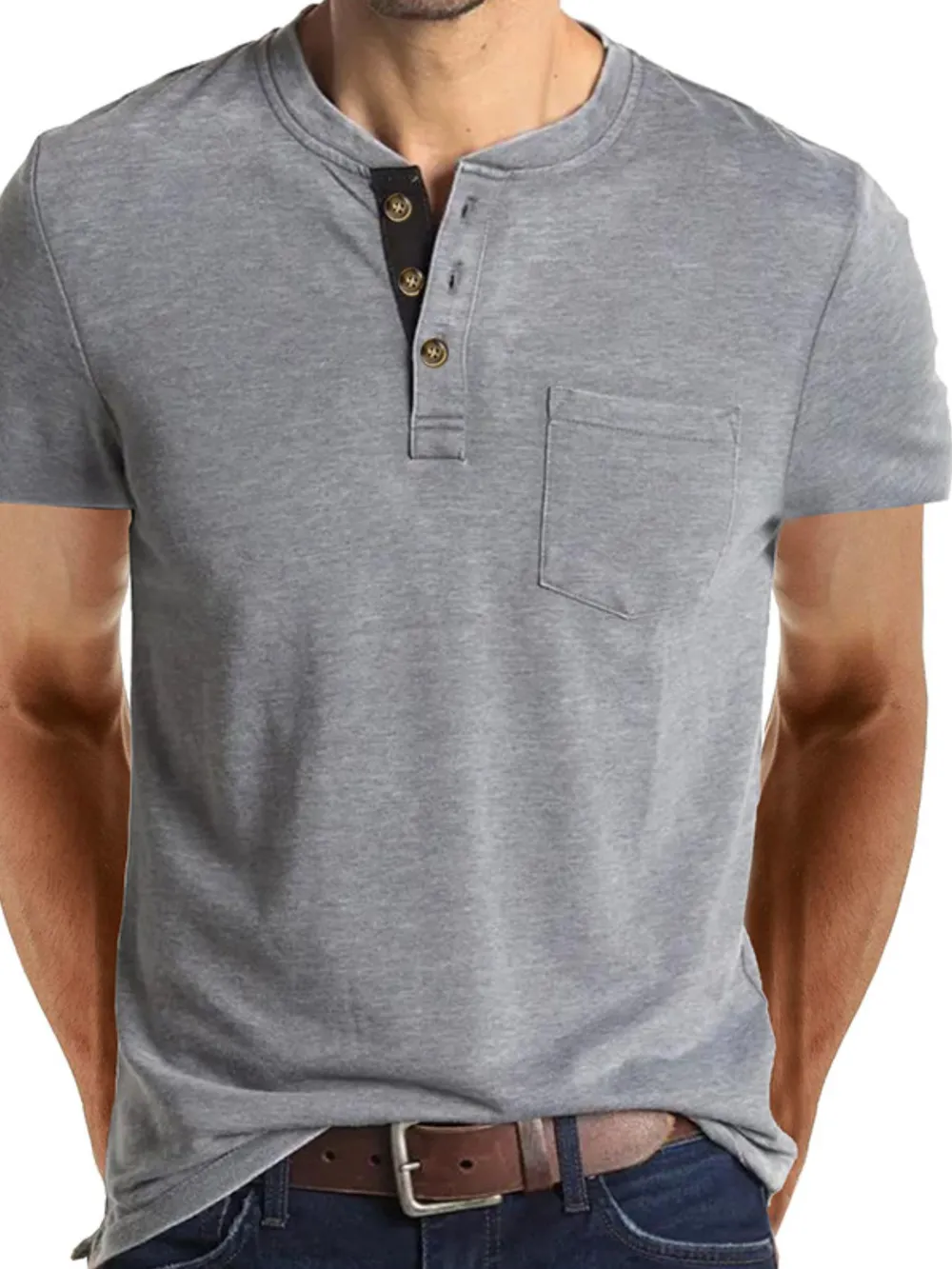 Men's Full Size Classic Henley Pocket Polo T-Shirt Plus Size, image 6