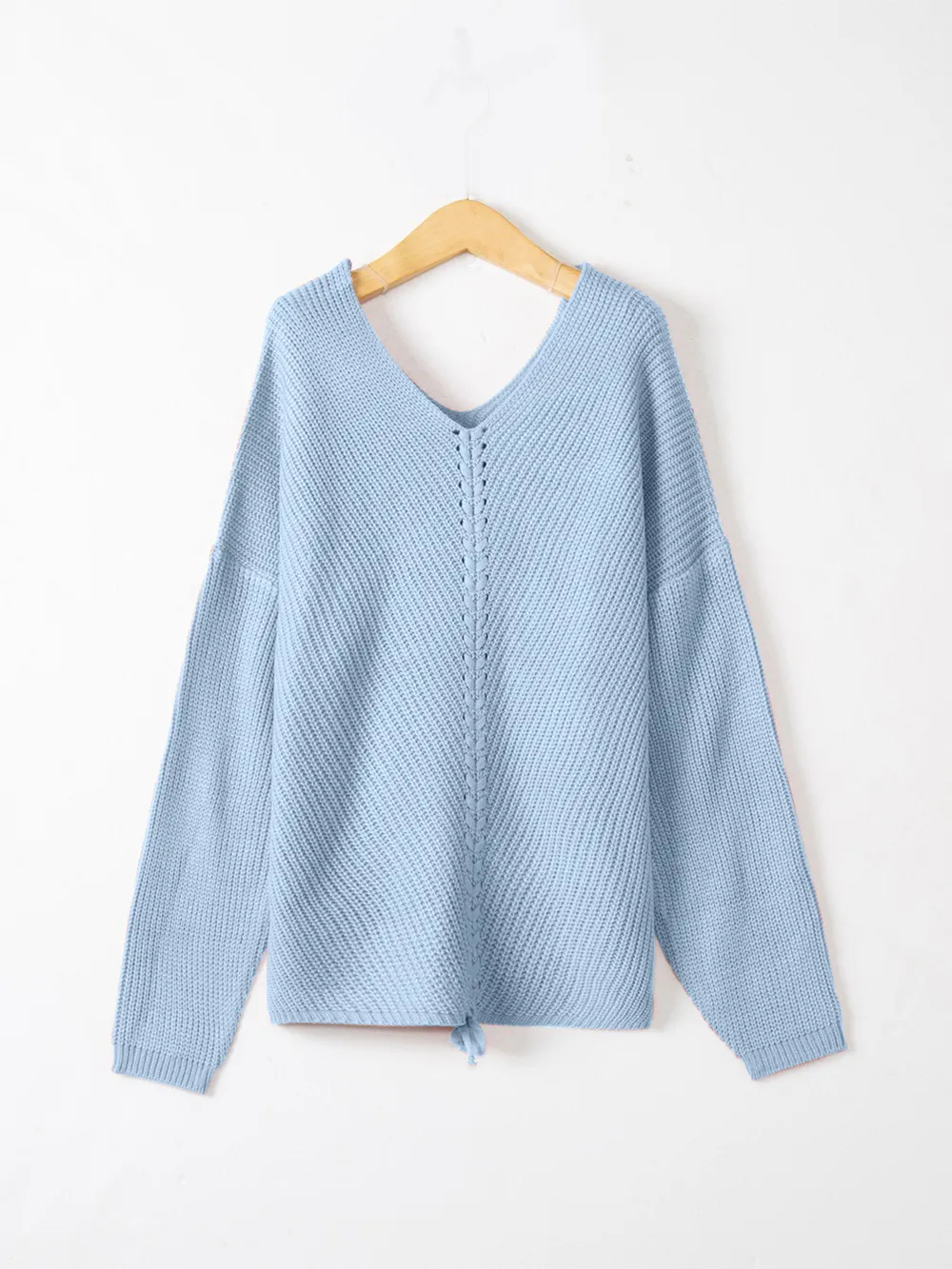 Full Size Lace Up V-Neck Long Sleeve Sweater, image 12