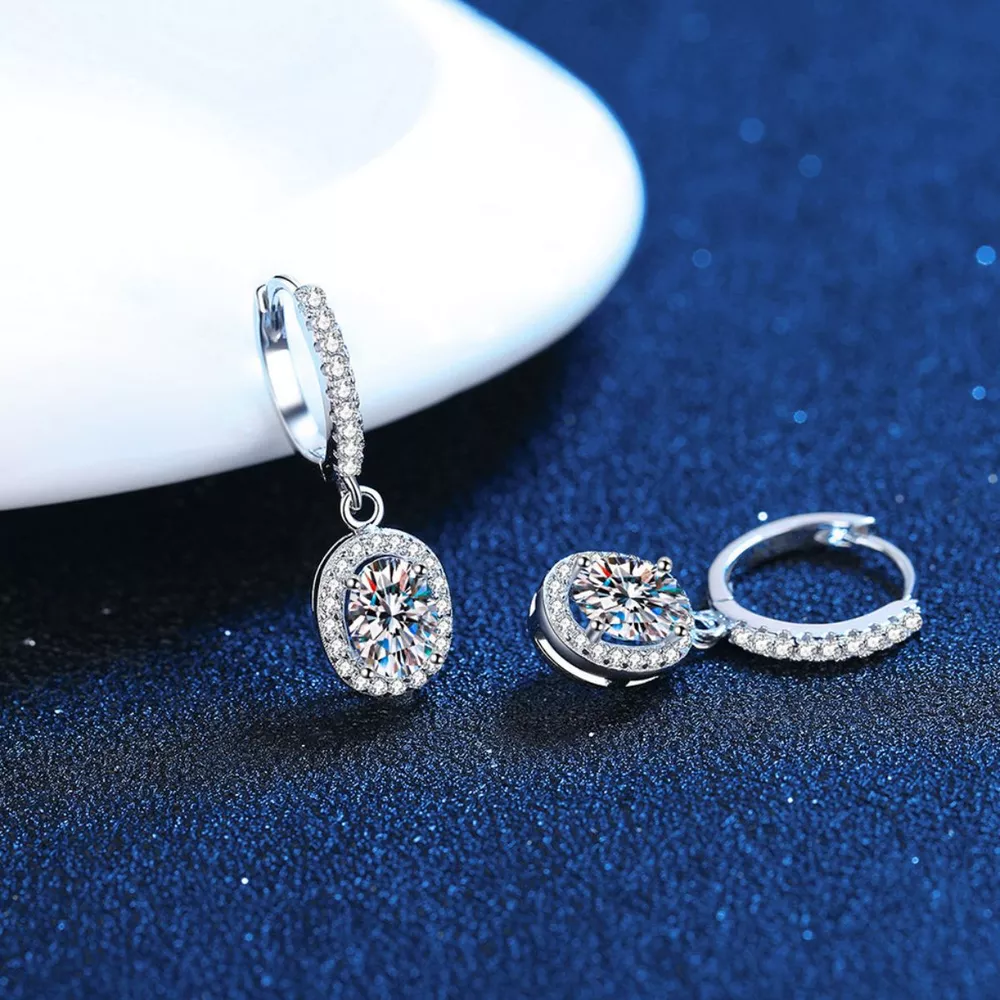 1 Carat Moissanite 925 Sterling Silver Drop Earrings, image 5