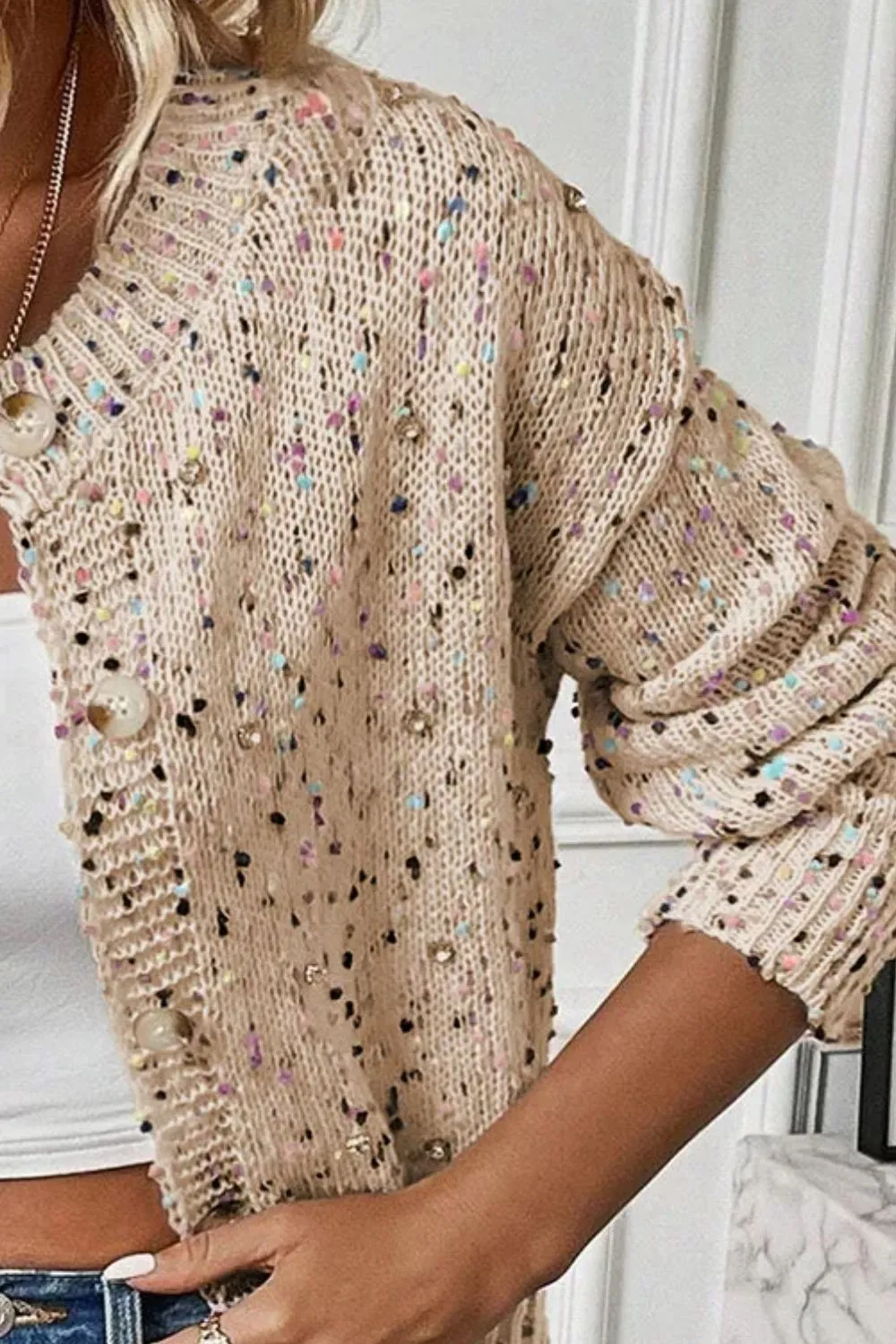 Confetti Button Up Long Sleeve Cardigan, image 16