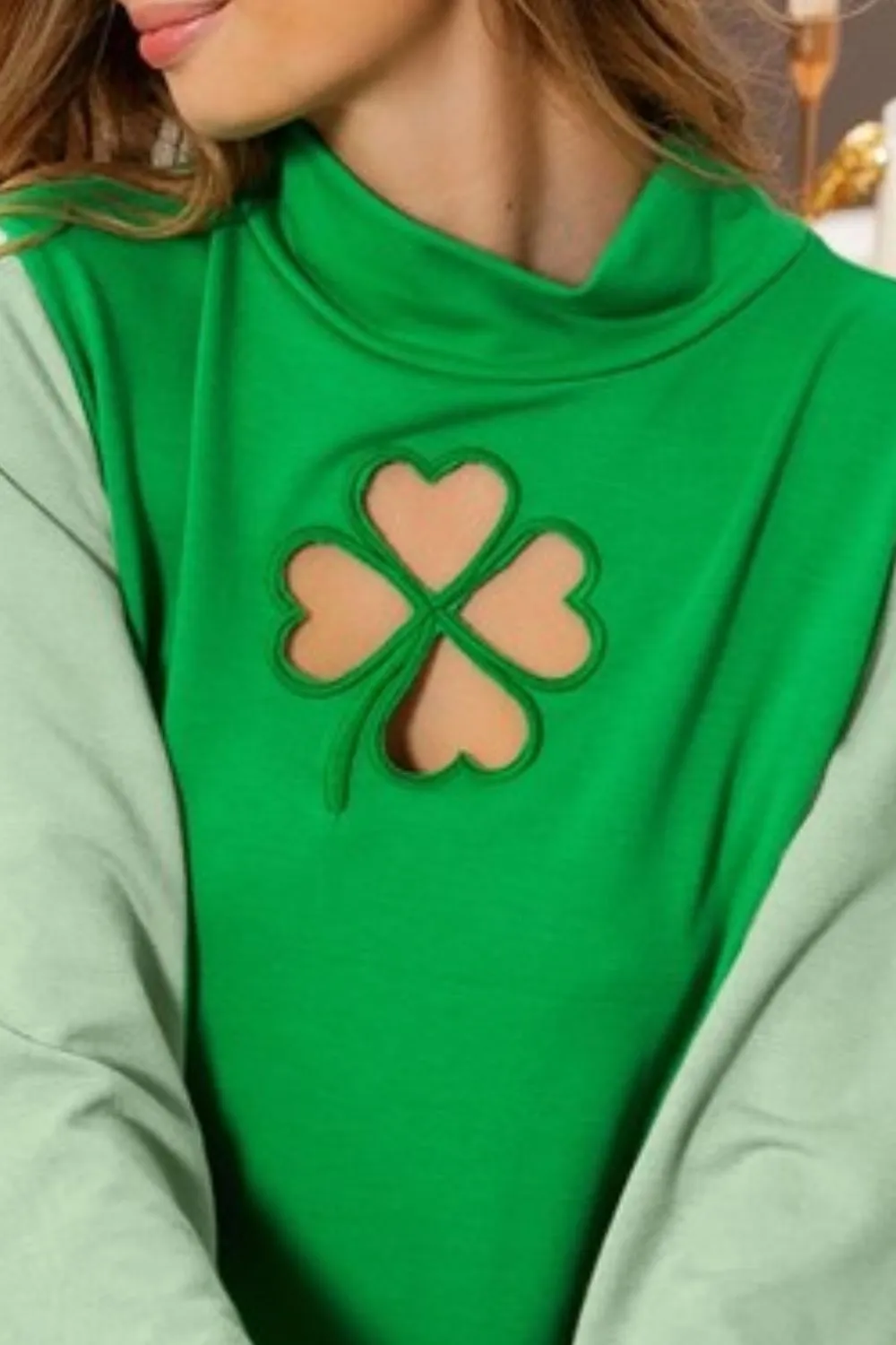 Ft Color Block Clover Cut Out Puff Sleeves Top, image 3