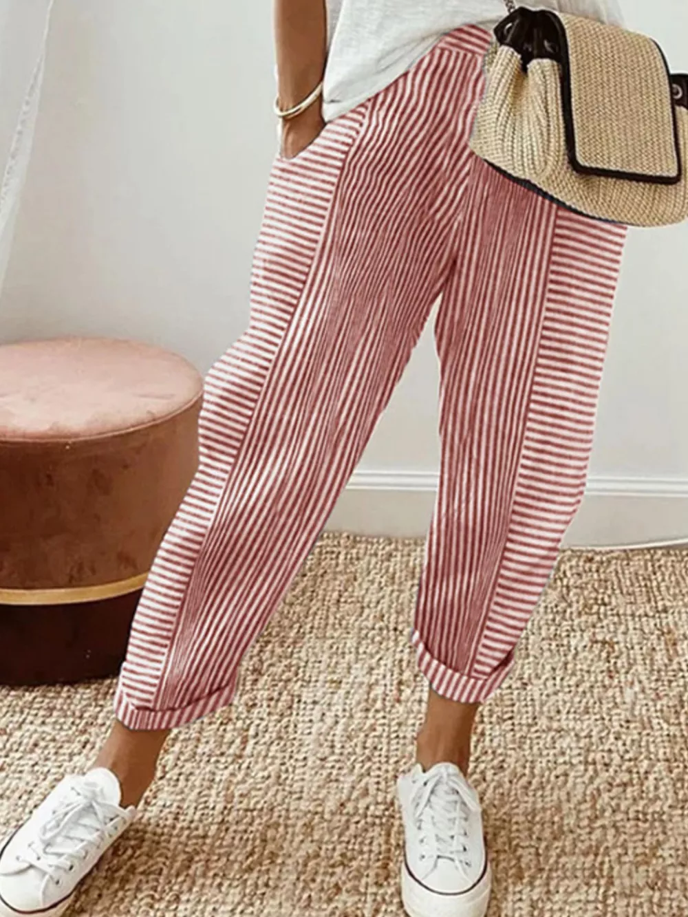 Full Size Striped Casual Pants Plus Size, image 2