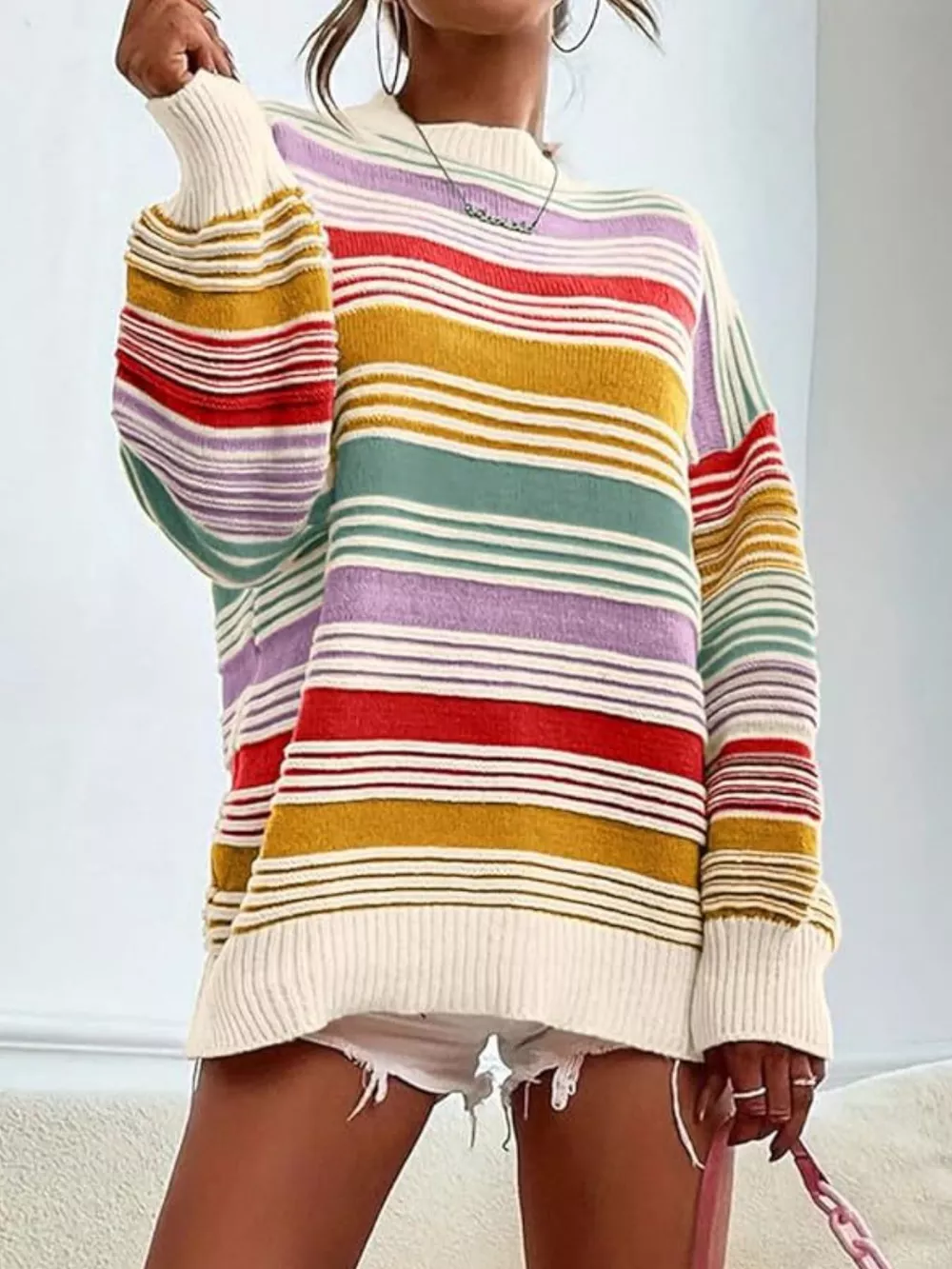 Striped Knit Long Sleeve Sweater, image 13
