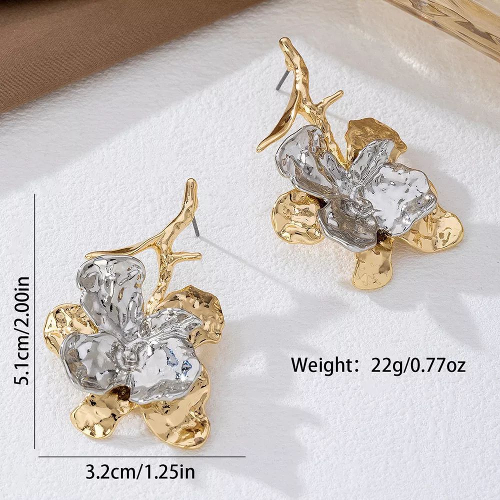 Stainless Steel Flower Statement Drop Earrings, image 4