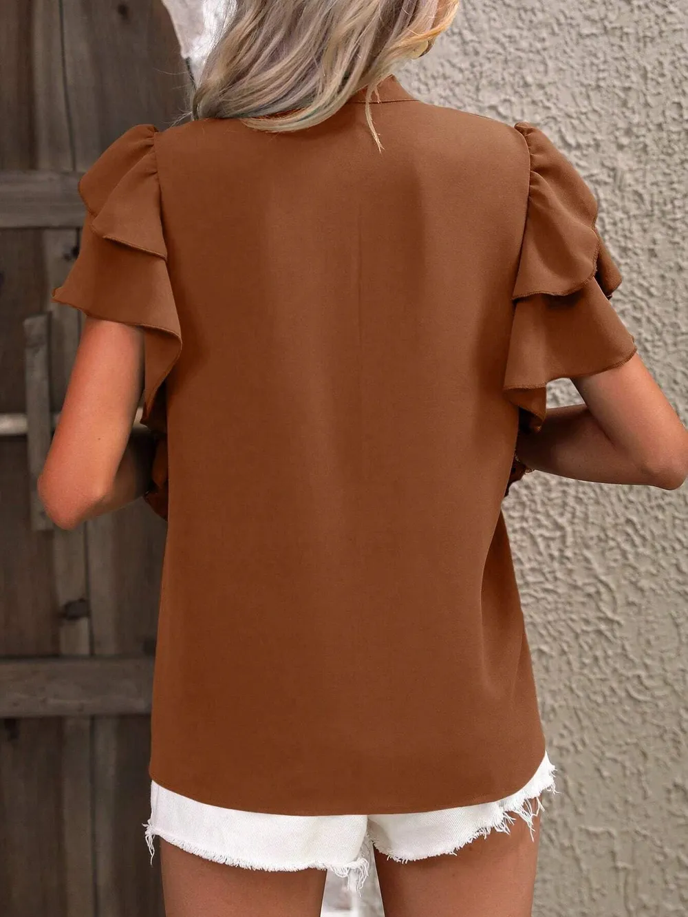 Ruffle Sleeve Notched Blouse, image 25