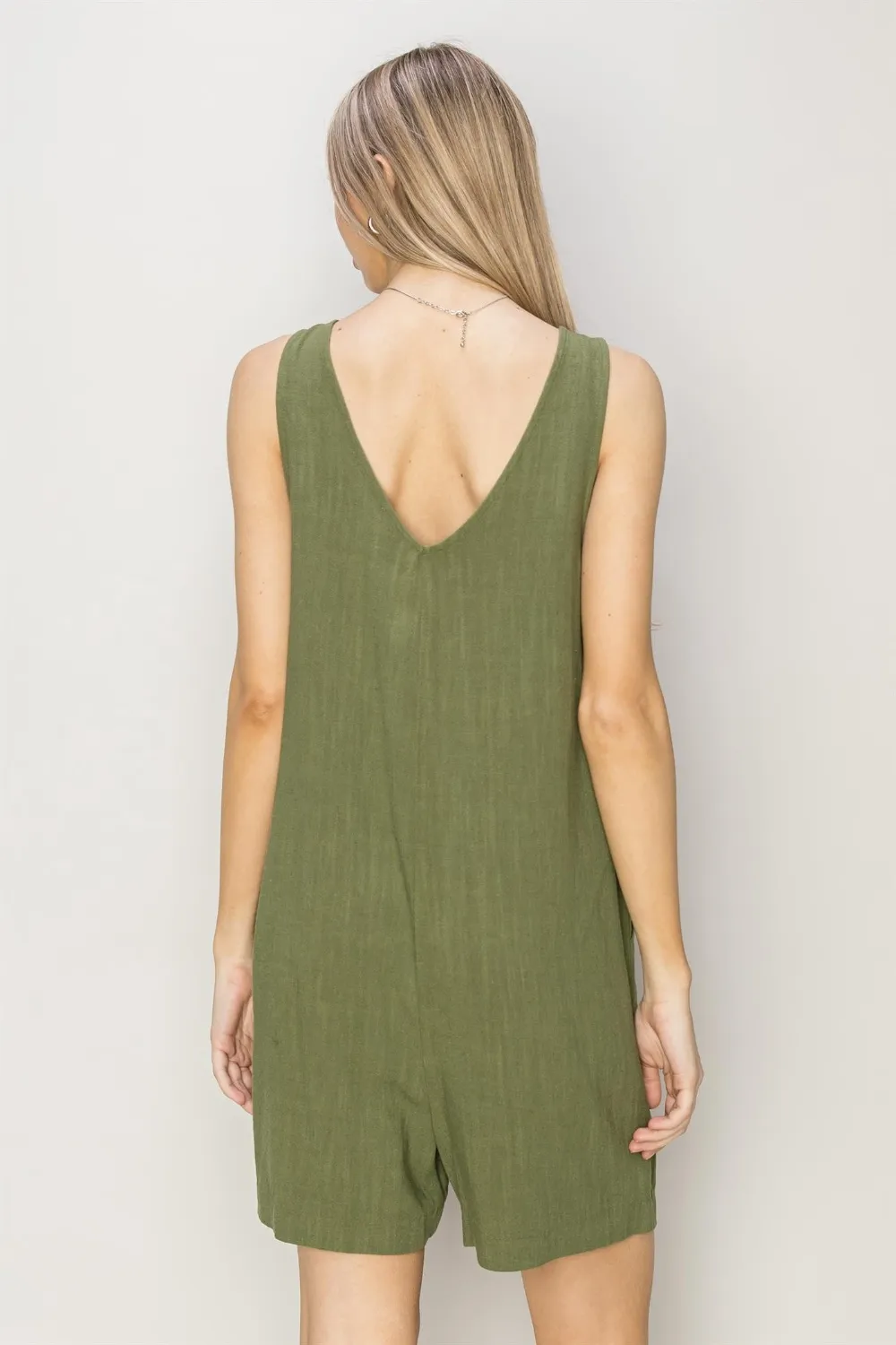 V-Neck Sleeveless Romper with Pockets, image 2