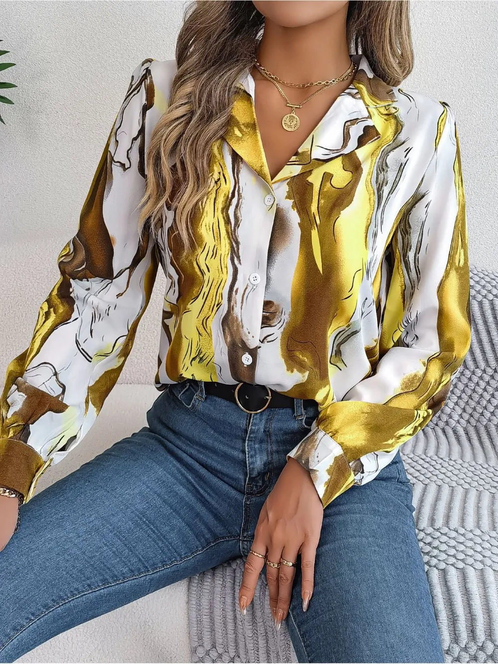 Printed Button Up Long Sleeve Shirt, image 19