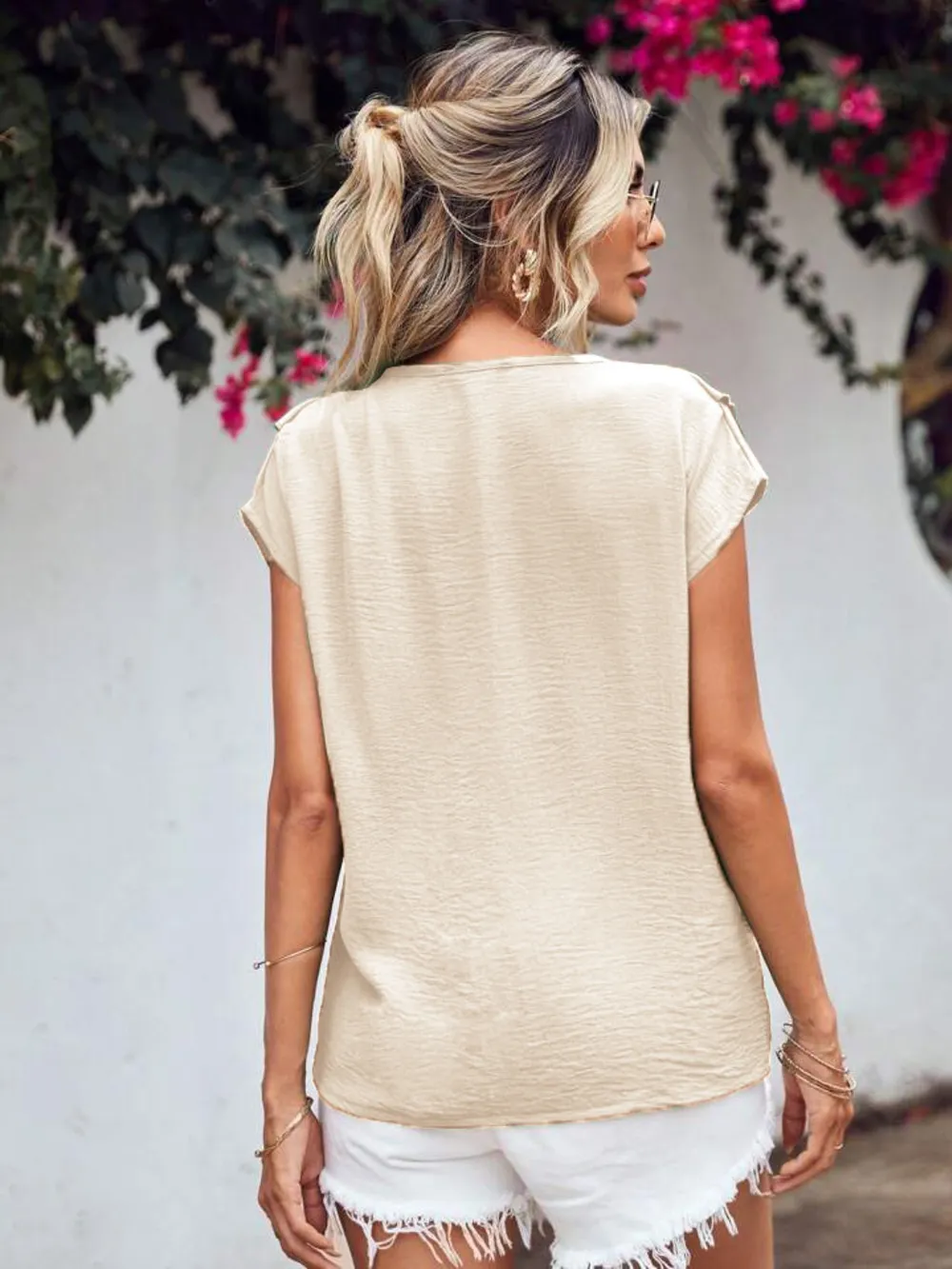 Ruffled V-Neck Short Sleeve Blouse, image 8