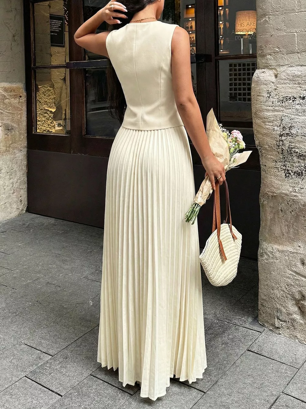 Sleeveless Vest and Pleated Maxi Skirt Set, image 7
