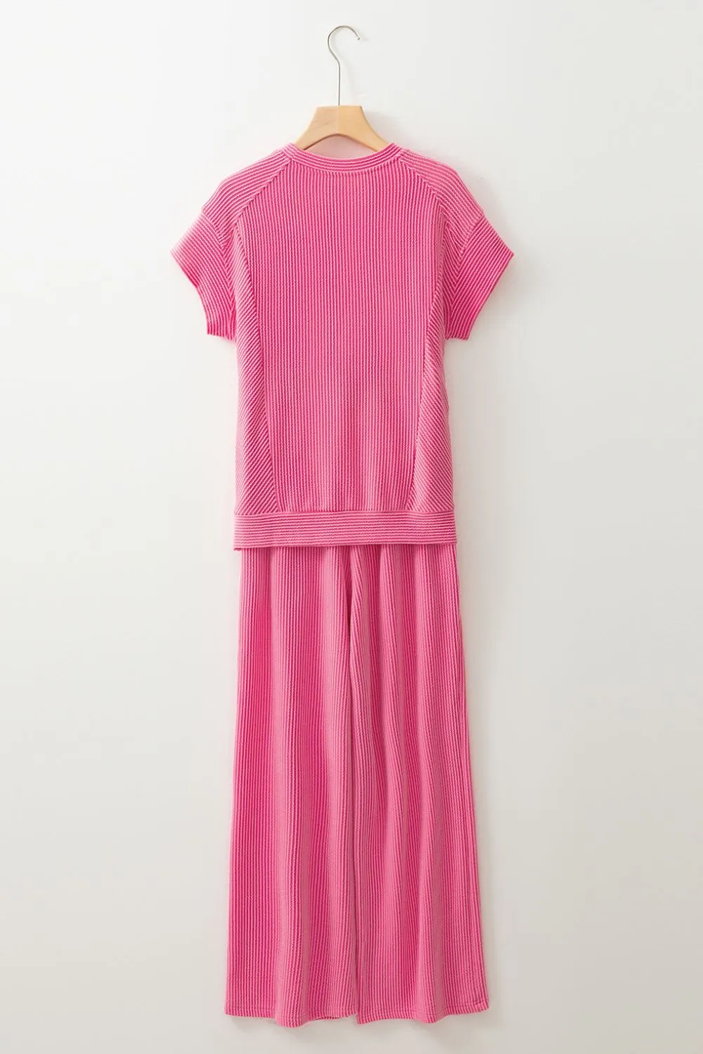 Corded Knit Short Sleeve T-Shirt and Wide Leg Pants Set, image 20